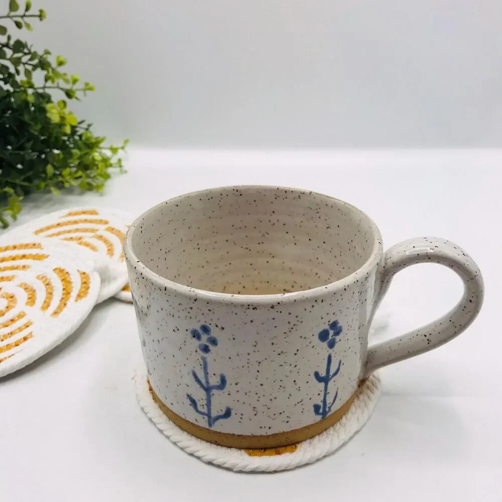 One Set of 4 Rope Coffee Coasters Cotton Fall Orange Dots Sunroom Cottage 4.25